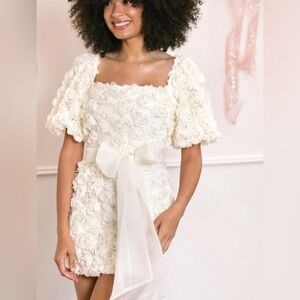 MABLE White make mini dress with puffy sleeves ruffles and bow size XL